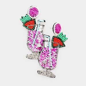 Cocktail Pink Seed Bead Felt Back Earrings